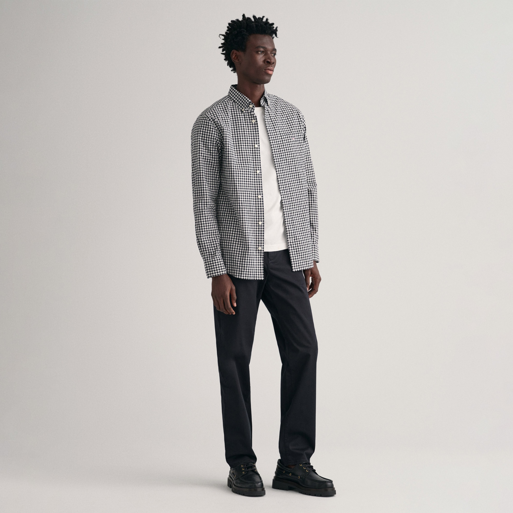 GANT Erkek Siyah Regular Fit Düğmeli Yaka Kareli Gömlek