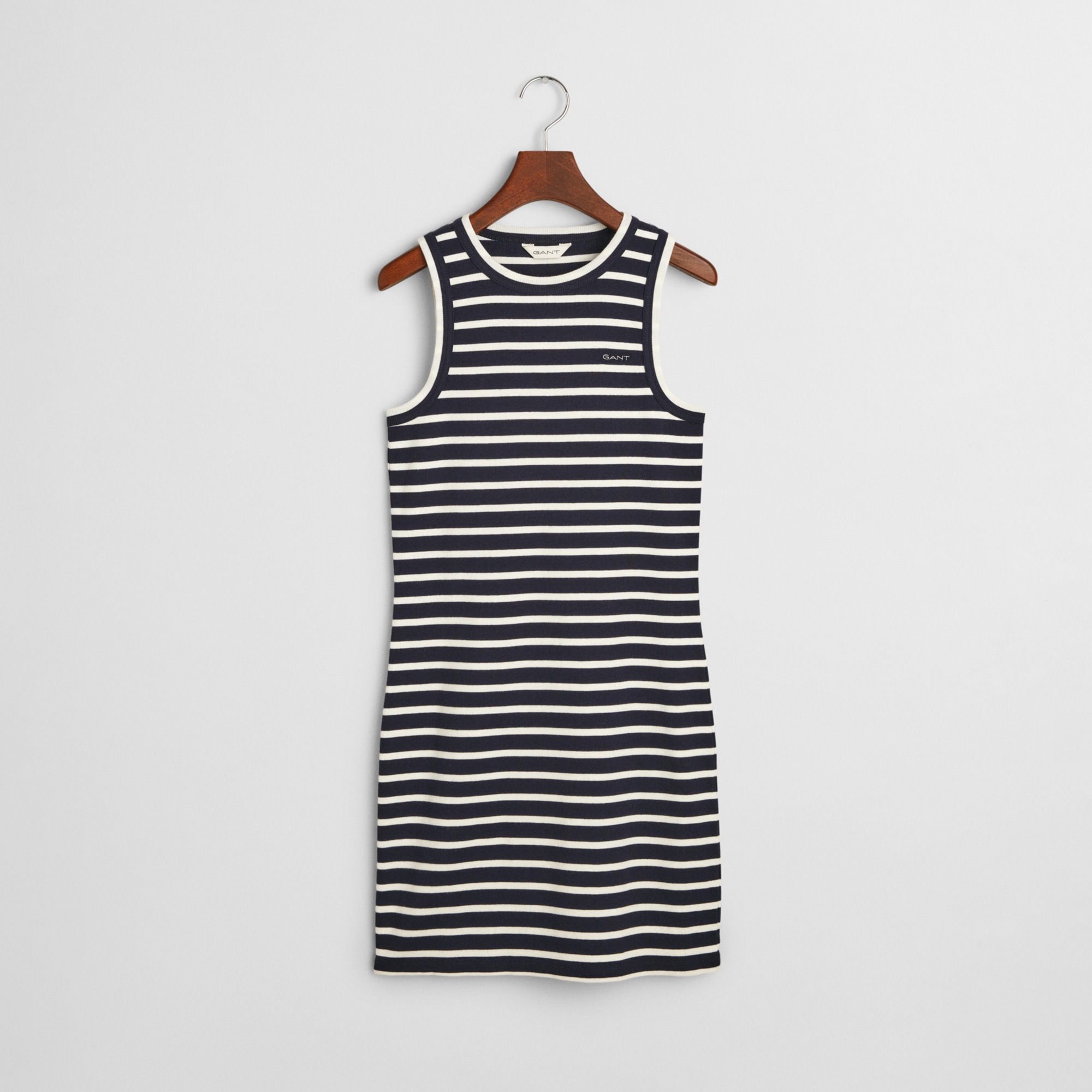 GANT Kadın Lacivert Slim Fit Bisiklet Yaka Çizgili Elbise