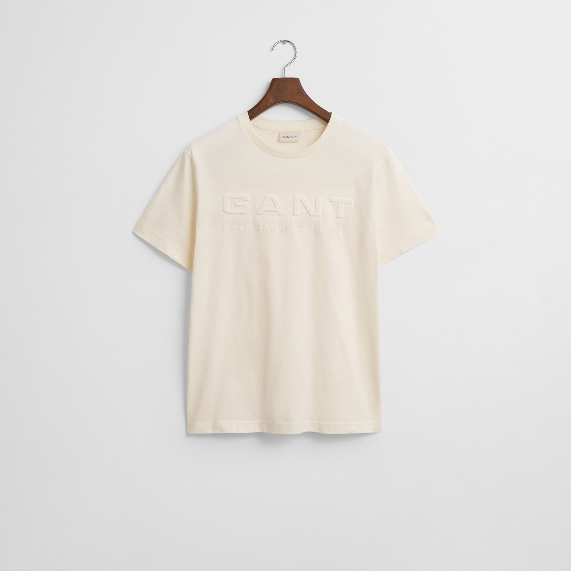 GANT Erkek Krem Regular Fit Bisiklet Yaka Logolu T-Shirt