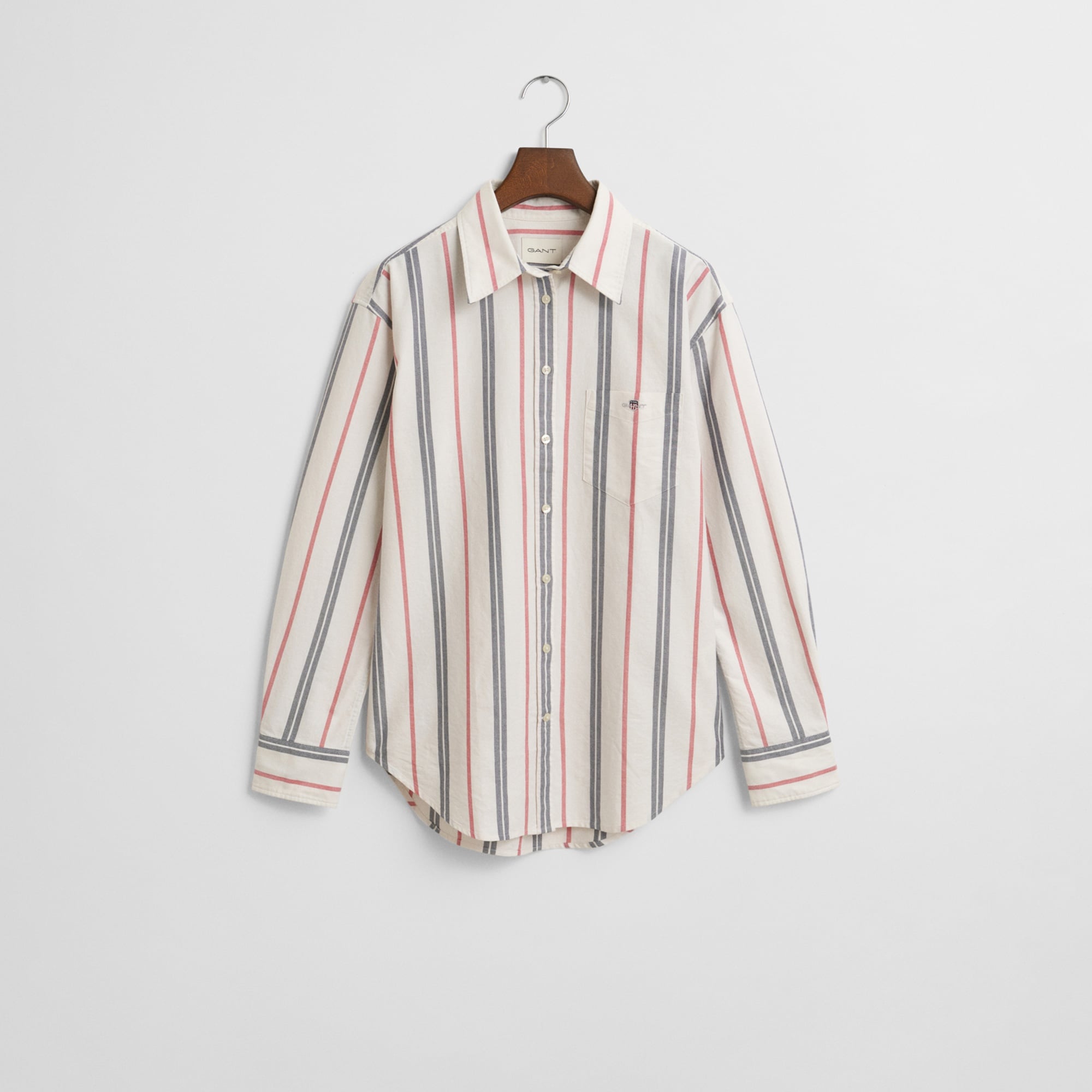 GANT Kadın Krem Relaxed Fit Klasik Yaka Çizgili Gömlek