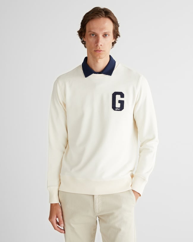  GANT Erkek Krem Regular Fit Bisiklet Yaka Logolu Sweatshirt