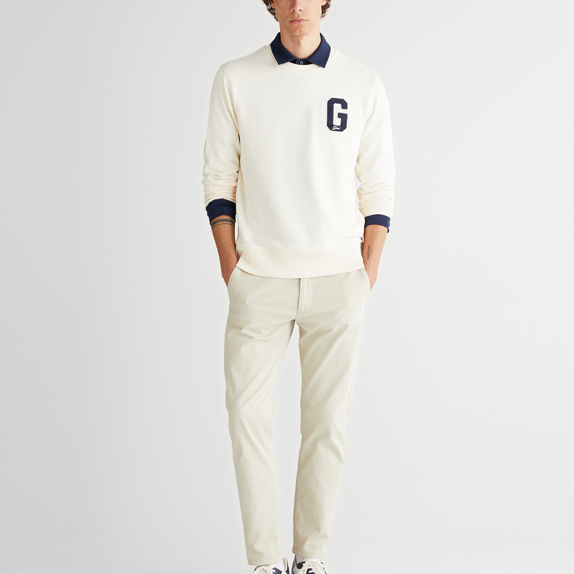 GANT Erkek Krem Regular Fit Bisiklet Yaka Logolu Sweatshirt