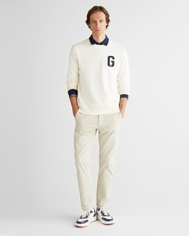  GANT Erkek Krem Regular Fit Bisiklet Yaka Logolu Sweatshirt