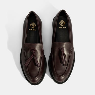  Kadın Bordo Püskül Detaylı Deri Loafer