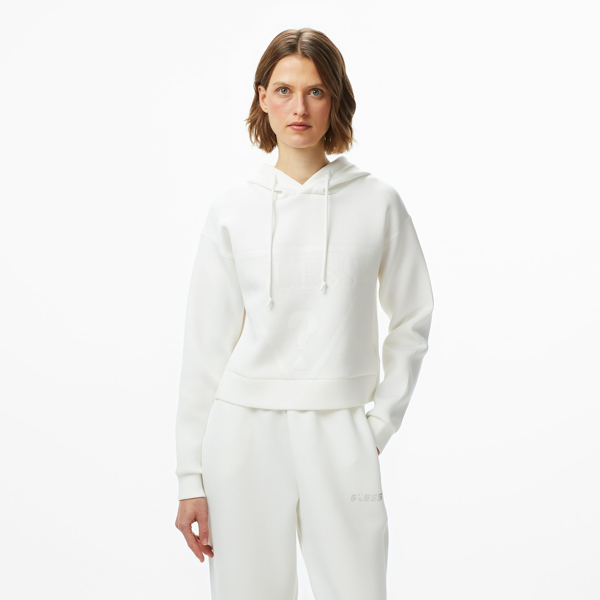 Guess New Alisa Hooded Kadın Beyaz Sweatshirt