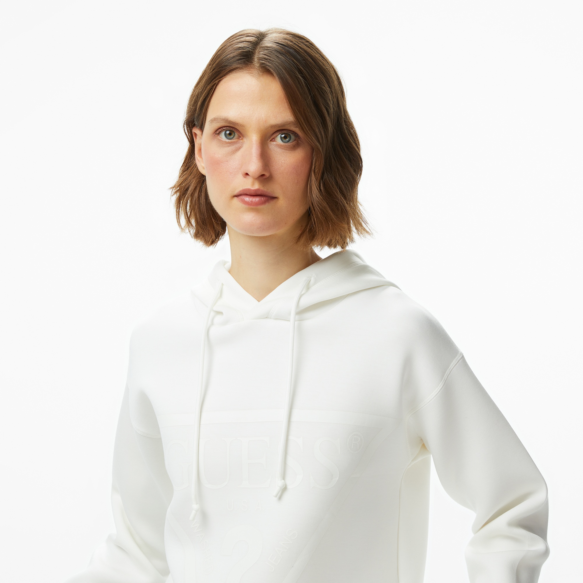 Guess New Alisa Hooded Kadın Beyaz Sweatshirt