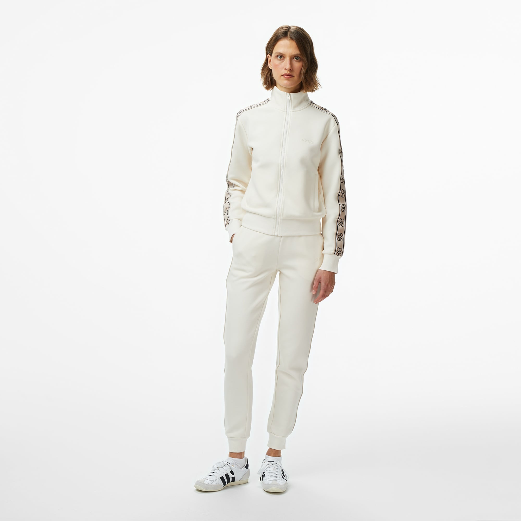 Guess Britney Full Zip Punto Milano 300 Kadın Krem Rengi Sweatshirt