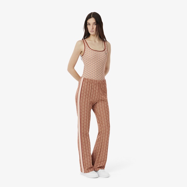  Lacoste Flare Fit Monogram Kadın Bej Eşofman Altı