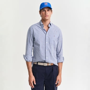  GANT Erkek Lacivert Regular Fit Düğmeli Yaka Çizgili Gömlek