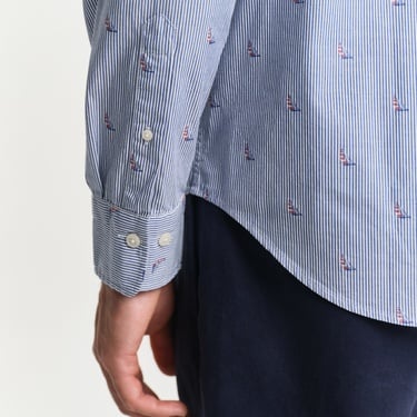  GANT Erkek Lacivert Regular Fit Düğmeli Yaka Çizgili Gömlek