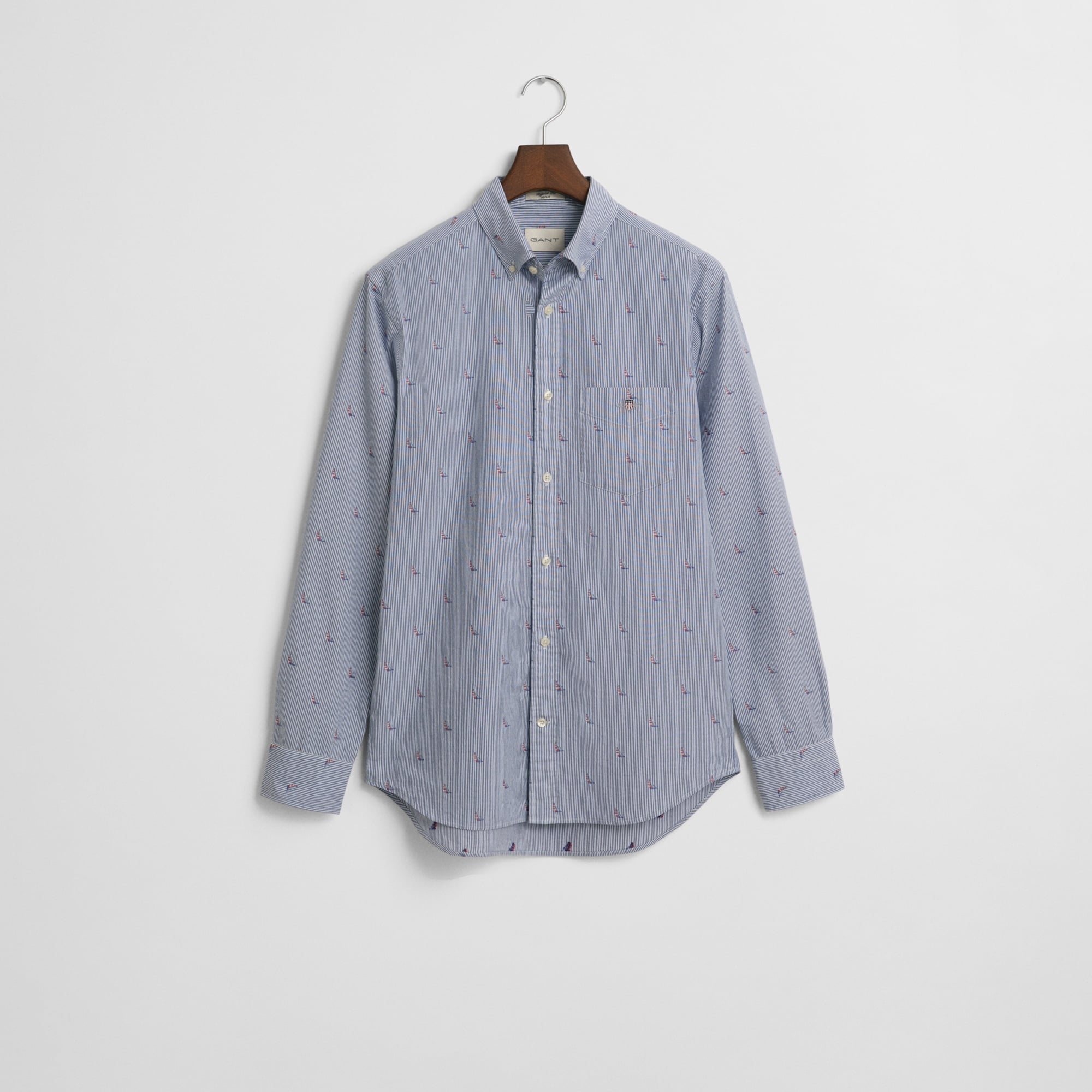 GANT Erkek Mavi Regular Fit Düğmeli Yaka Çizgili Gömlek