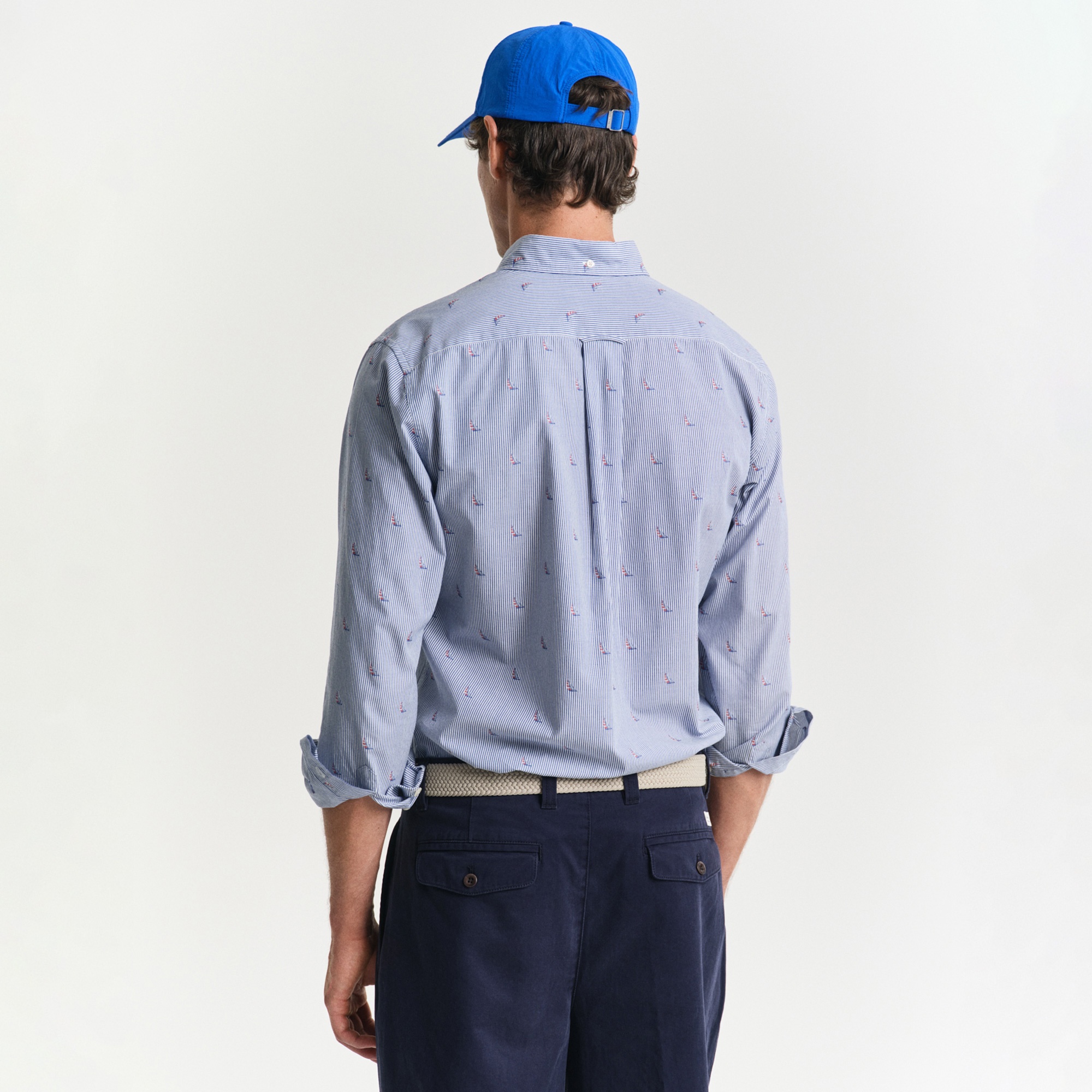 GANT Erkek Mavi Regular Fit Düğmeli Yaka Çizgili Gömlek