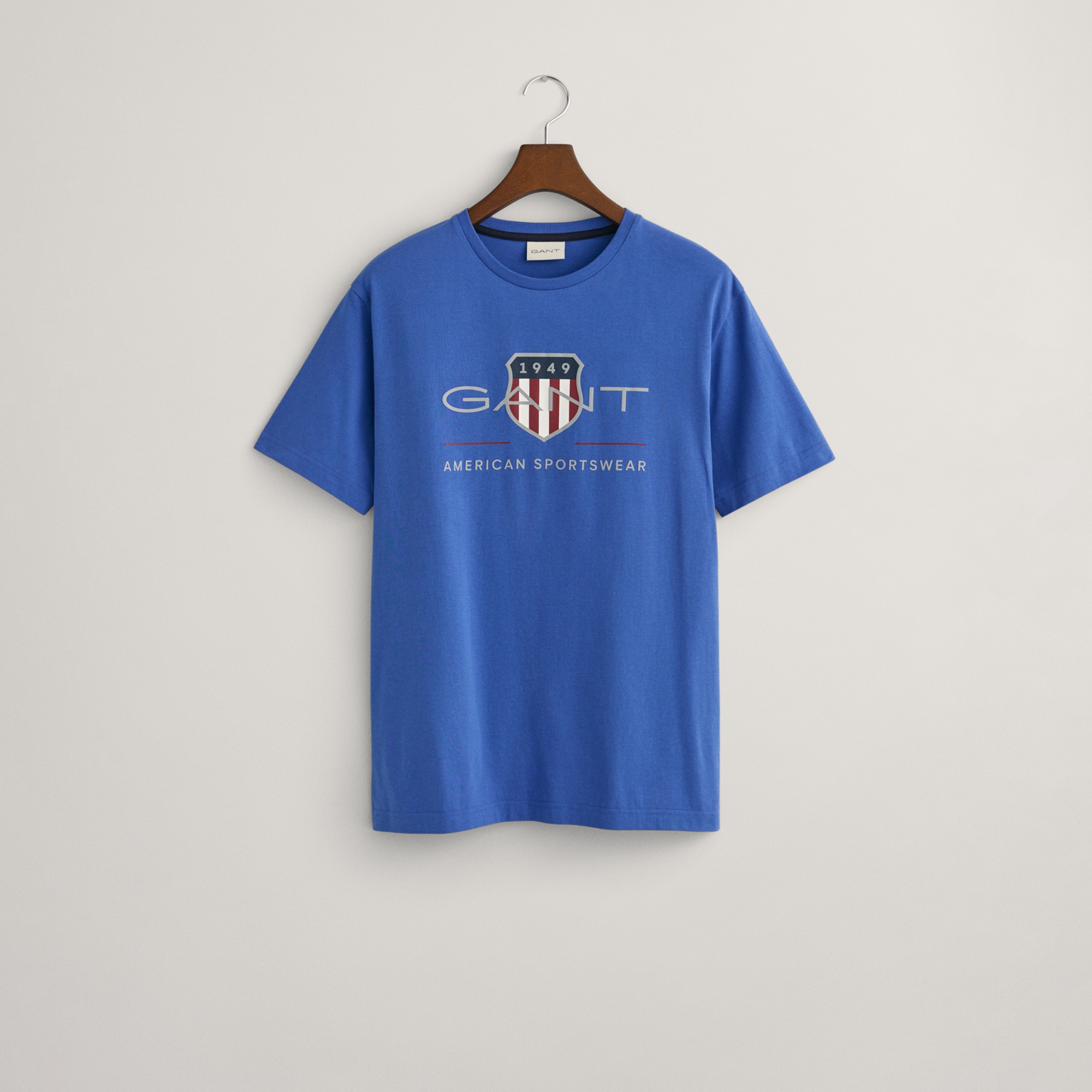 GANT Erkek Mavi Regular Fit Bisiklet Yaka Logolu T-Shirt