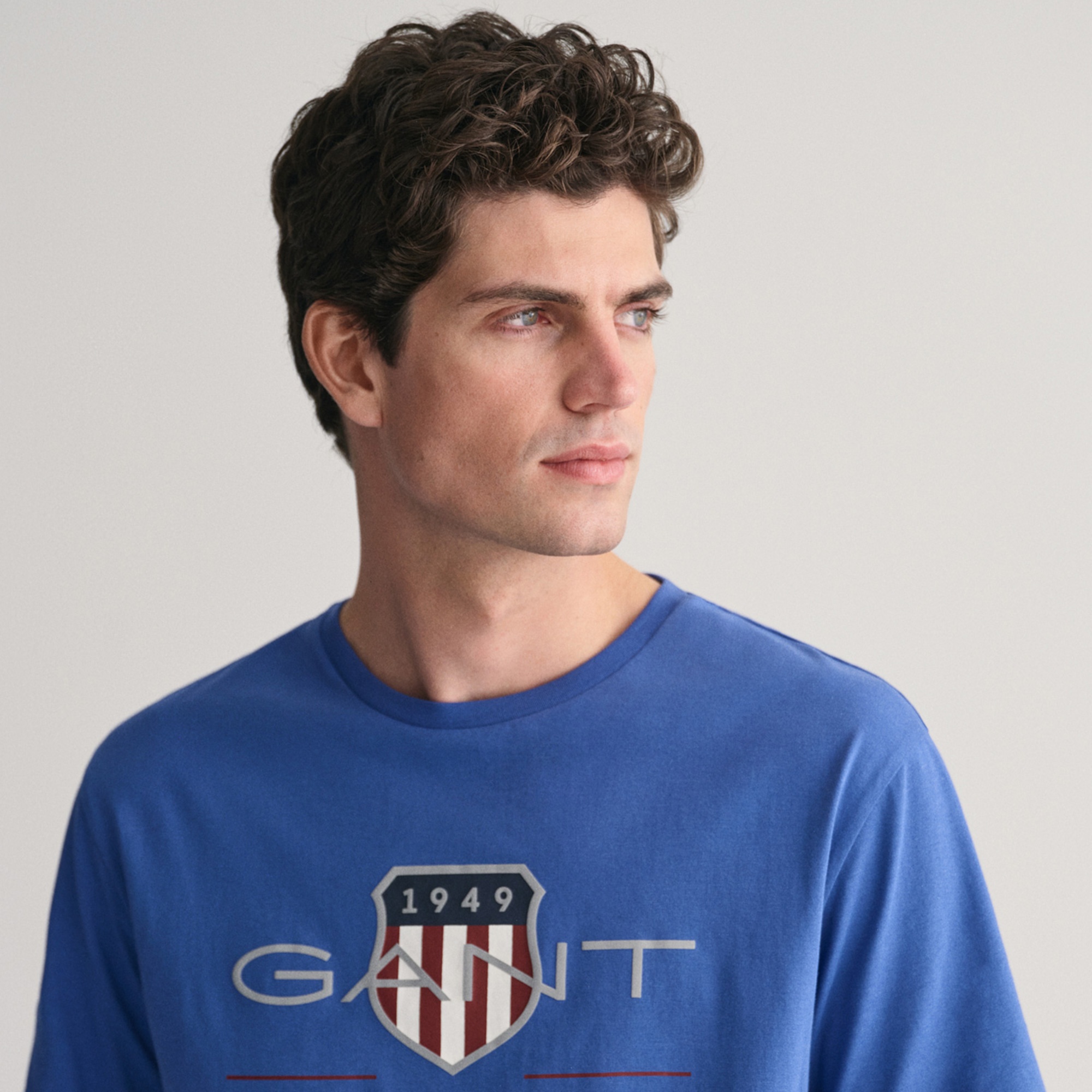 GANT Erkek Mavi Regular Fit Bisiklet Yaka Logolu T-Shirt