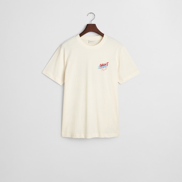  GANT Erkek Krem Regular Fit Bisiklet Yaka Logolu T-Shirt