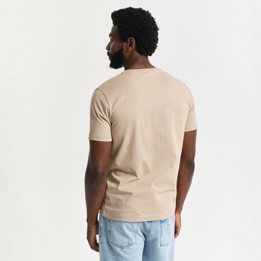  GANT Erkek Bej Regular Fit Bisiklet Yaka Logolu T-Shirt