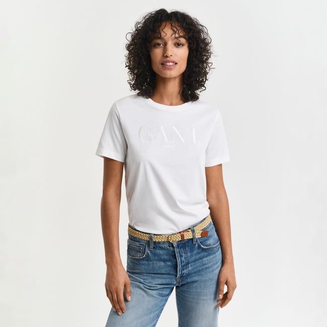  GANT Kadın Krem Regular Fit Bisiklet Yaka Logolu T-Shirt