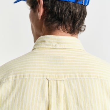  GANT Erkek Sarı Regular Fit Düğmeli Yaka Çizgili Keten Gömlek