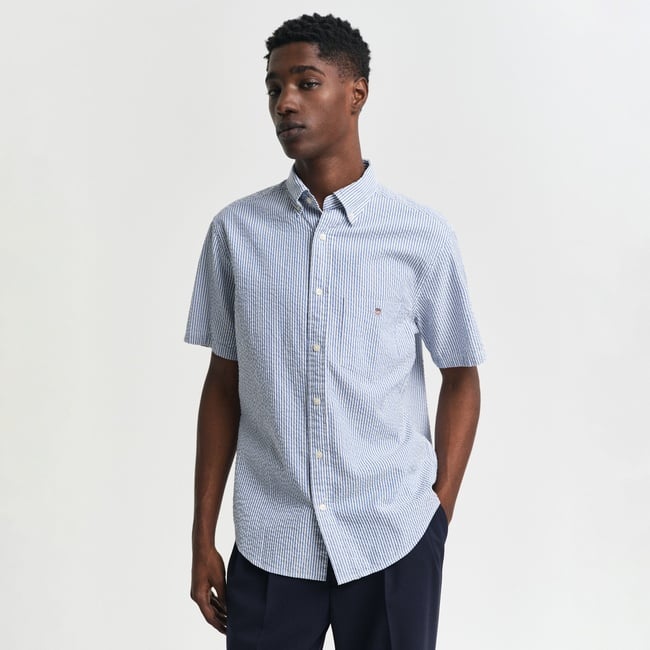  GANT Erkek Lacivert Regular Fit Düğmeli Yaka Çizgili Gömlek