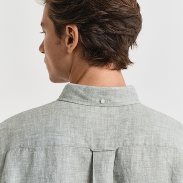  GANT Erkek Yeşil Regular Fit Düğmeli Yaka Keten Gömlek