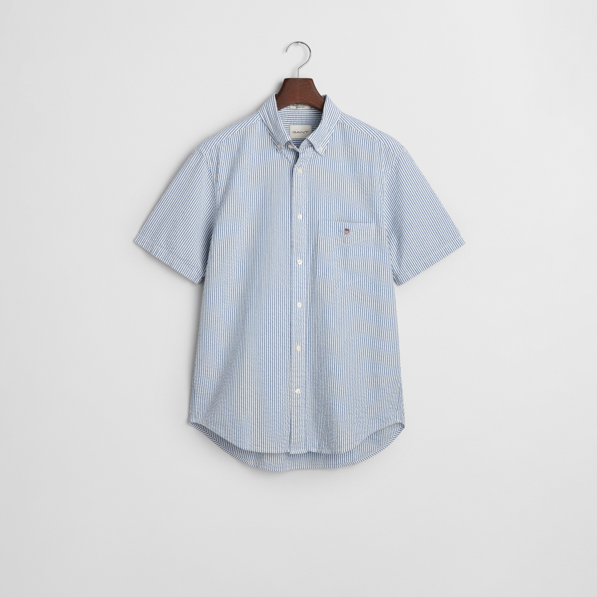 GANT Erkek Lacivert Regular Fit Düğmeli Yaka Çizgili Gömlek