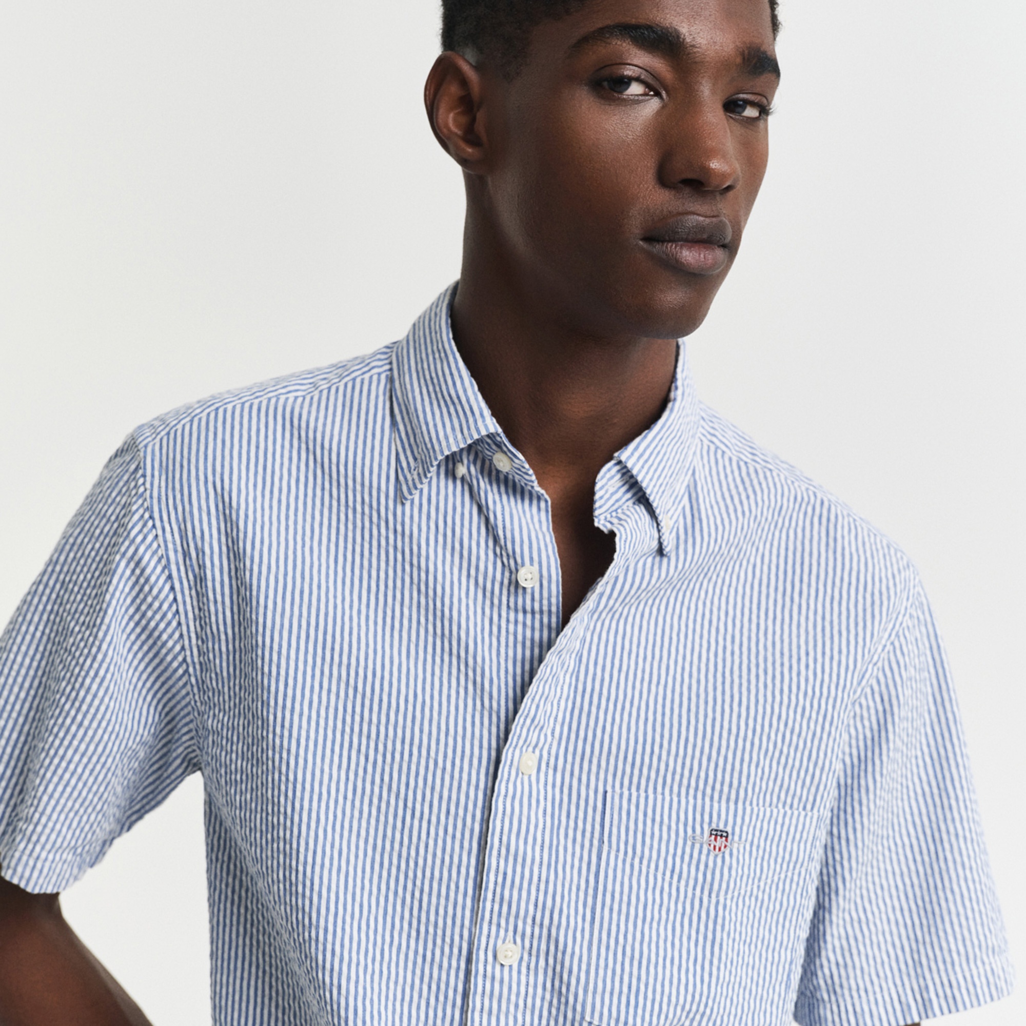 GANT Erkek Lacivert Regular Fit Düğmeli Yaka Çizgili Gömlek