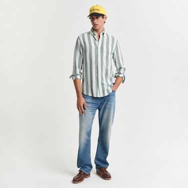  GANT Erkek Yeşil Regular Fit Düğmeli Yaka Çizgili Gömlek