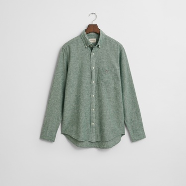  GANT Erkek Yeşil Regular Fit Düğmeli Yaka Keten Gömlek