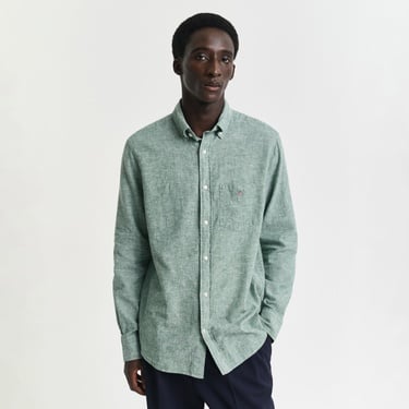  GANT Erkek Yeşil Regular Fit Düğmeli Yaka Keten Gömlek