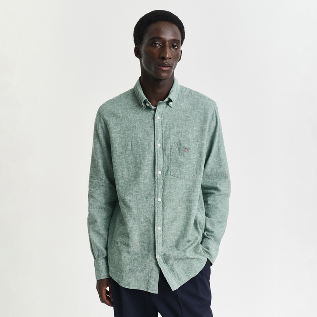  GANT Erkek Yeşil Regular Fit Düğmeli Yaka Keten Gömlek