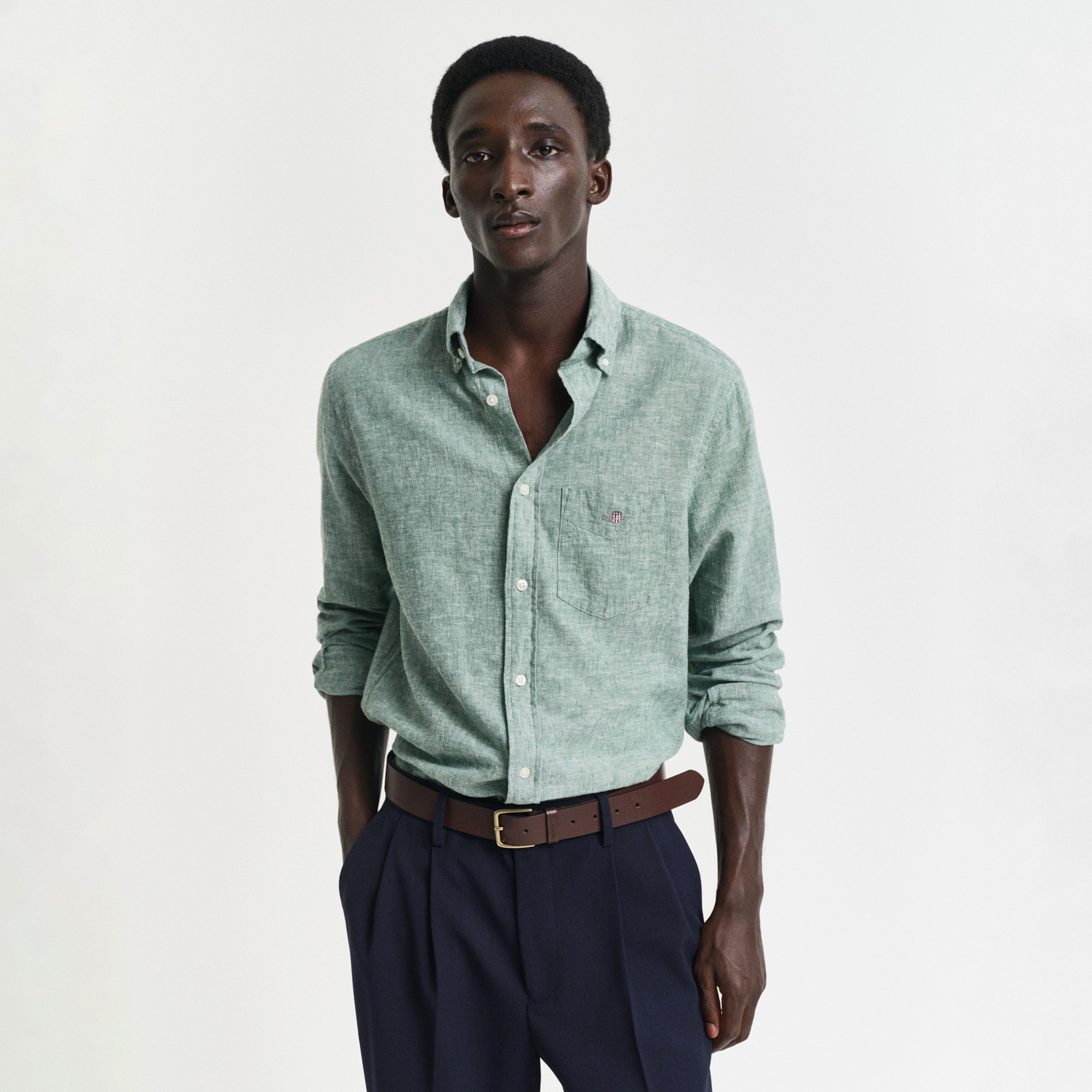 GANT Erkek Yeşil Regular Fit Düğmeli Yaka Keten Gömlek