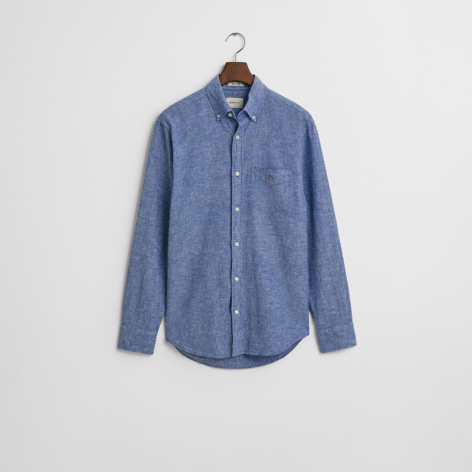 GANT Erkek Lacivert Regular Fit Düğmeli Yaka Keten Gömlek