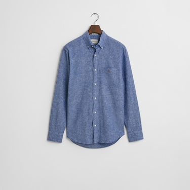  GANT Erkek Lacivert Regular Fit Düğmeli Yaka Keten Gömlek