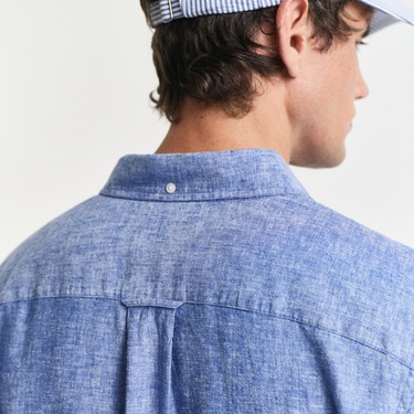  GANT Erkek Lacivert Regular Fit Düğmeli Yaka Keten Gömlek