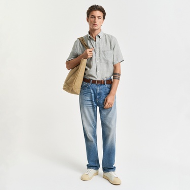  GANT Erkek Yeşil Regular Fit Düğmeli Yaka Keten Gömlek