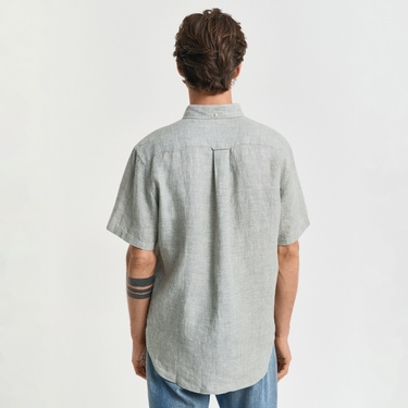  GANT Erkek Yeşil Regular Fit Düğmeli Yaka Keten Gömlek