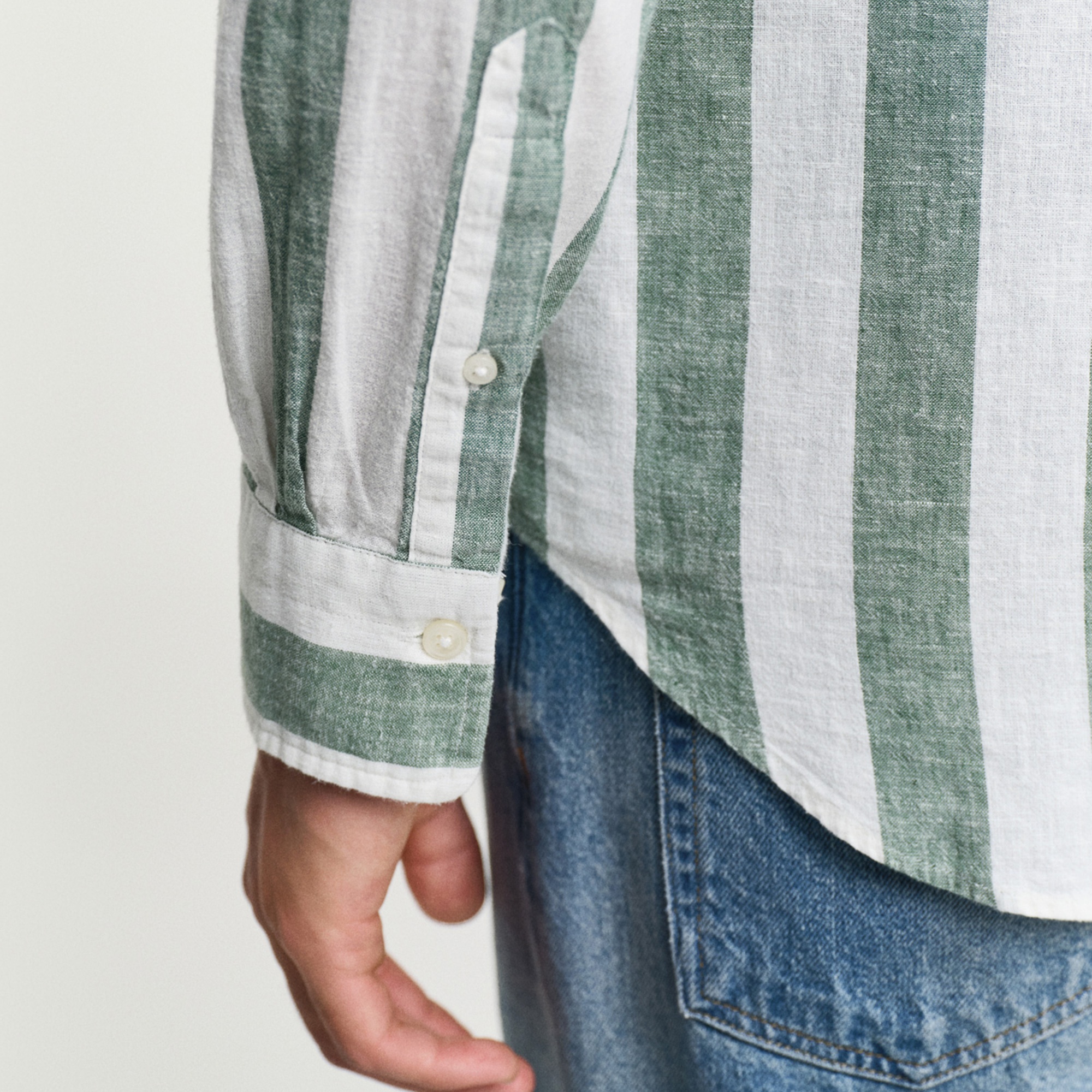 GANT Erkek Yeşil Regular Fit Düğmeli Yaka Çizgili Gömlek