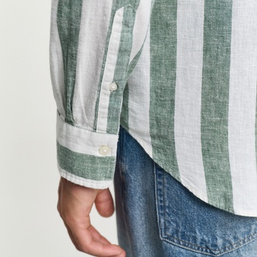  GANT Erkek Yeşil Regular Fit Düğmeli Yaka Çizgili Gömlek