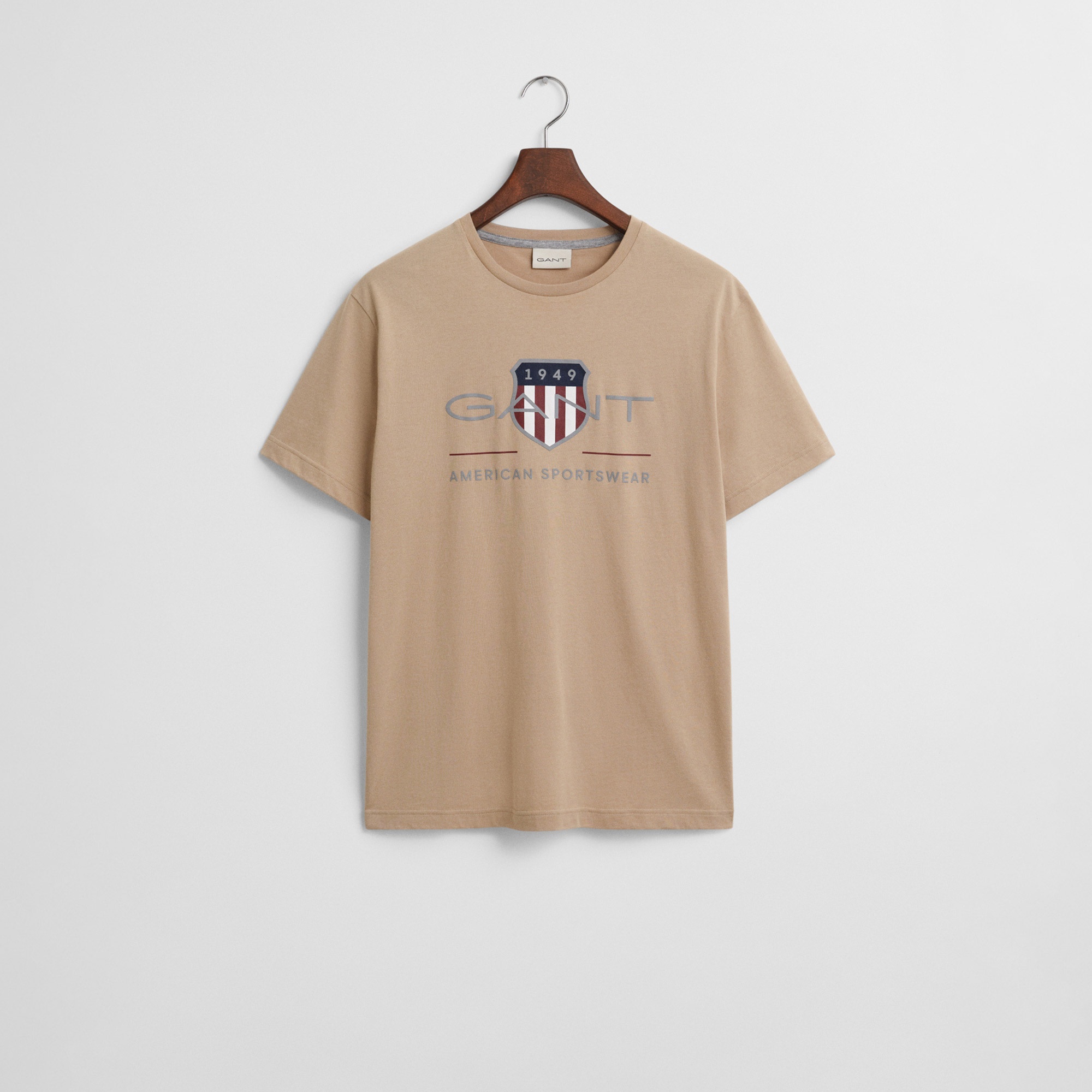 GANT Erkek Bej Regular Fit Bisiklet Yaka Logolu T-Shirt