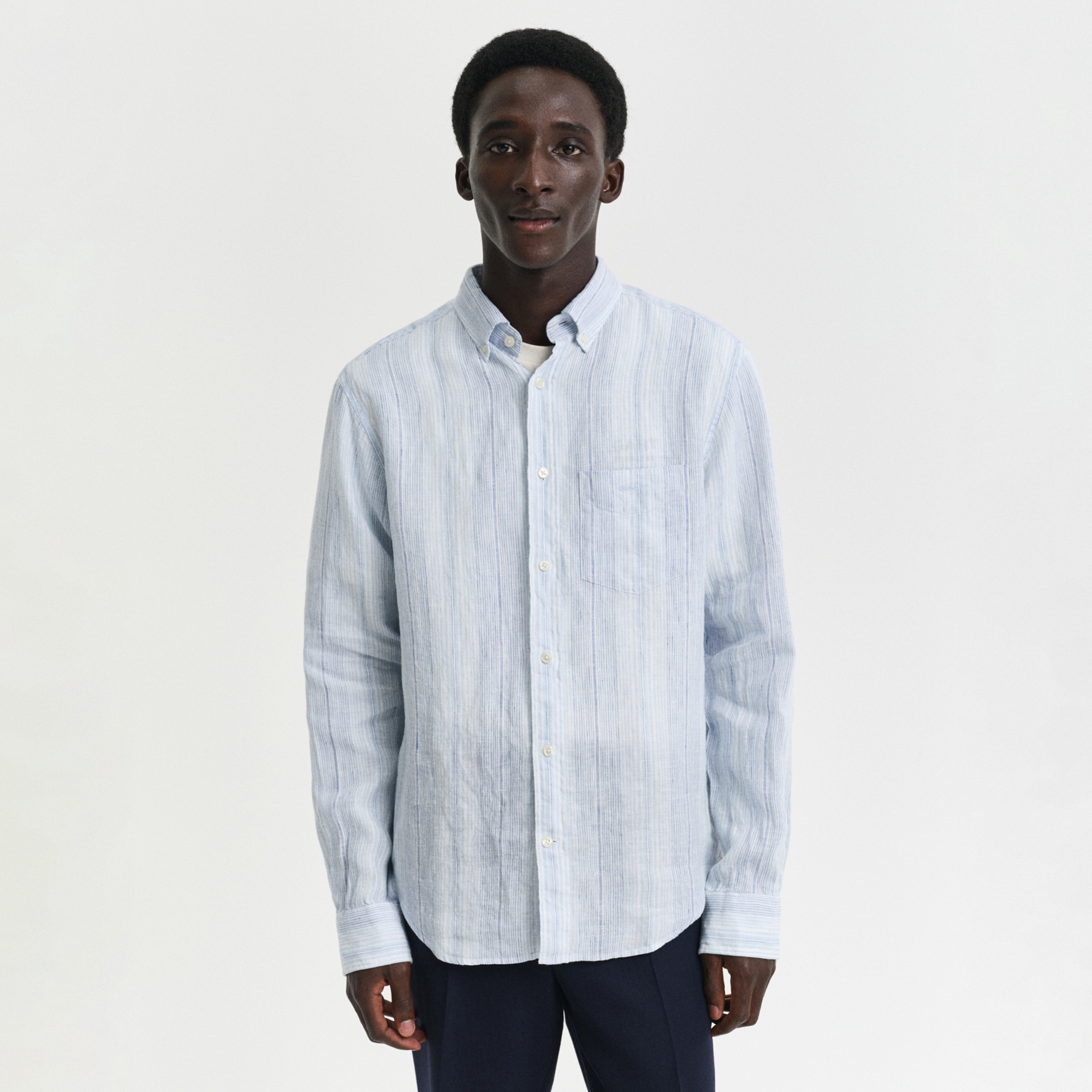 GANT Erkek Mavi Regular Fit Düğmeli Yaka Çizgili Gömlek