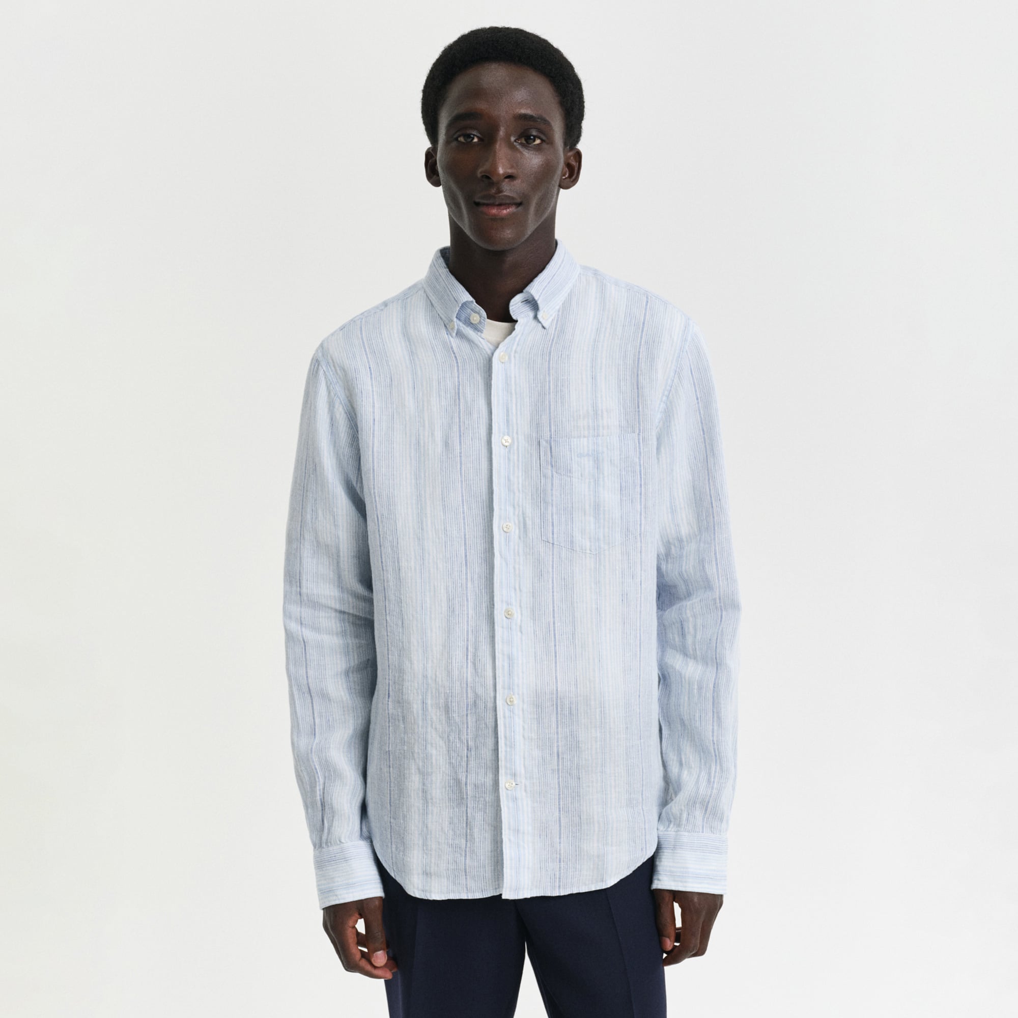  GANT Erkek Mavi Regular Fit Düğmeli Yaka Çizgili Gömlek