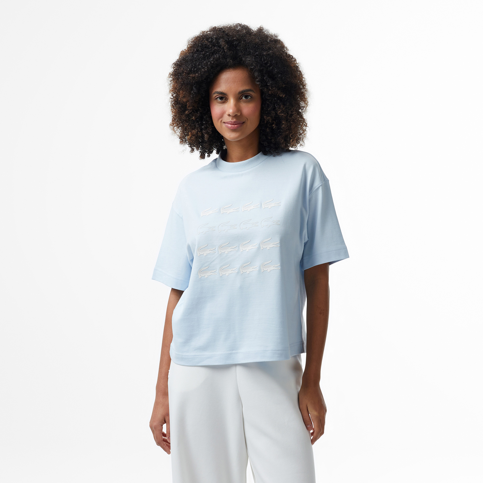  Lacoste House of SuperStep x Lacoste Kadın Mavi T-Shirt