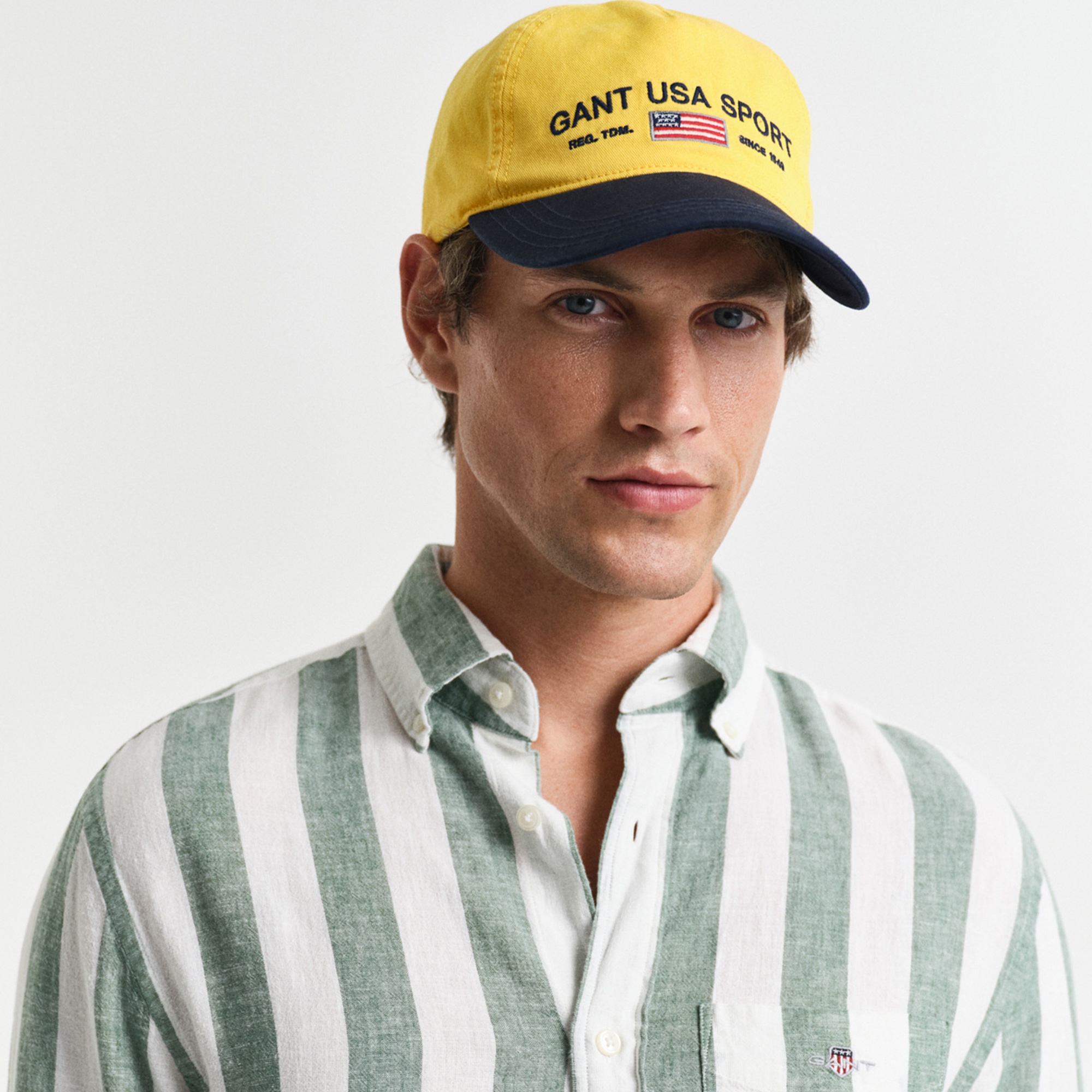 GANT Erkek Yeşil Regular Fit Düğmeli Yaka Çizgili Gömlek