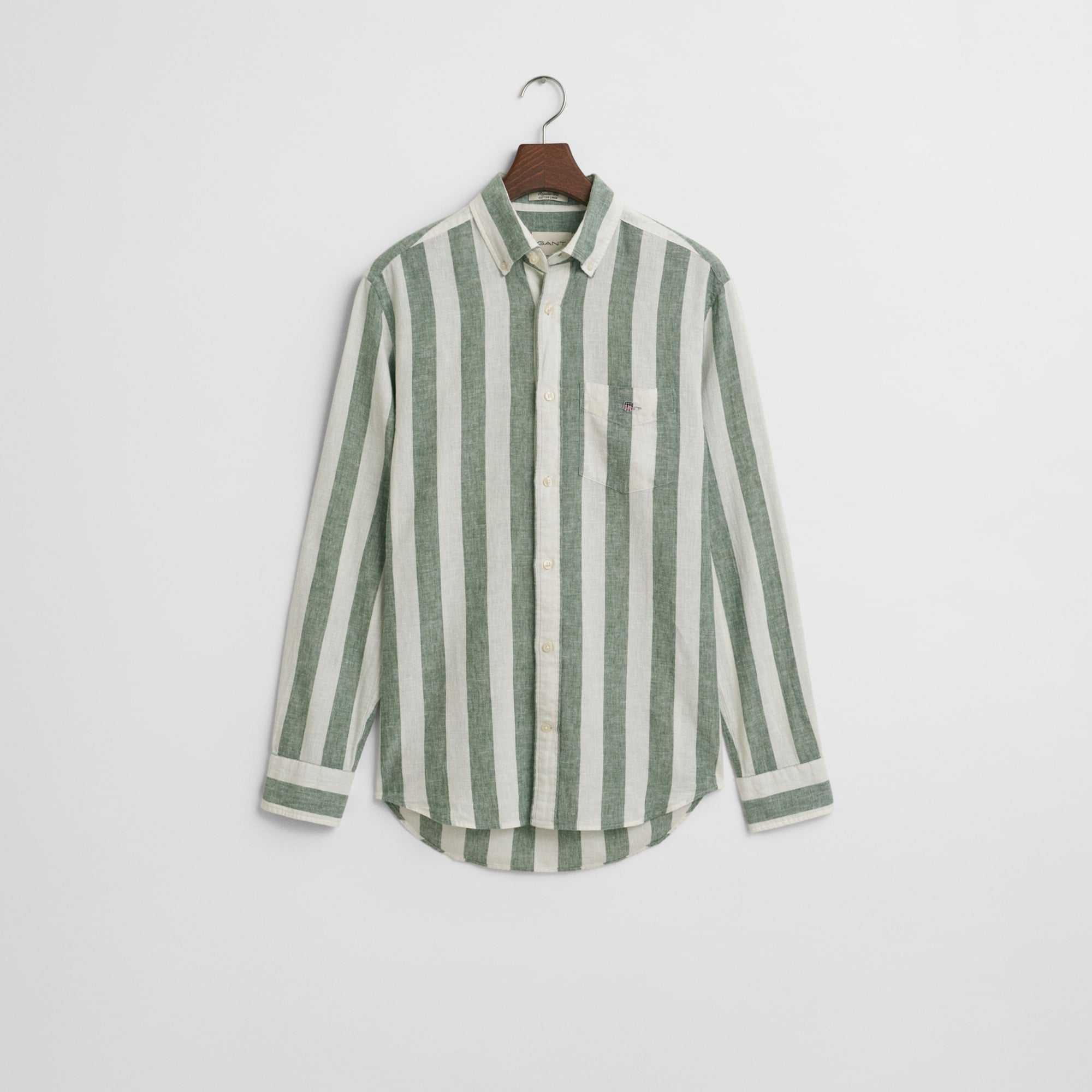 GANT Erkek Yeşil Regular Fit Düğmeli Yaka Çizgili Gömlek