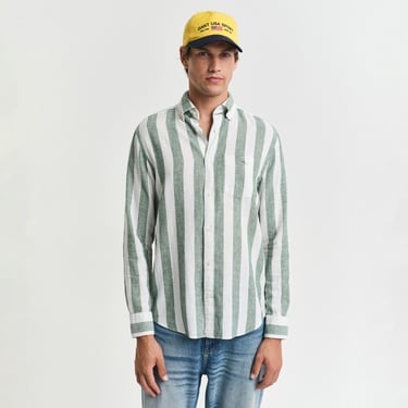  GANT Erkek Yeşil Regular Fit Düğmeli Yaka Çizgili Gömlek