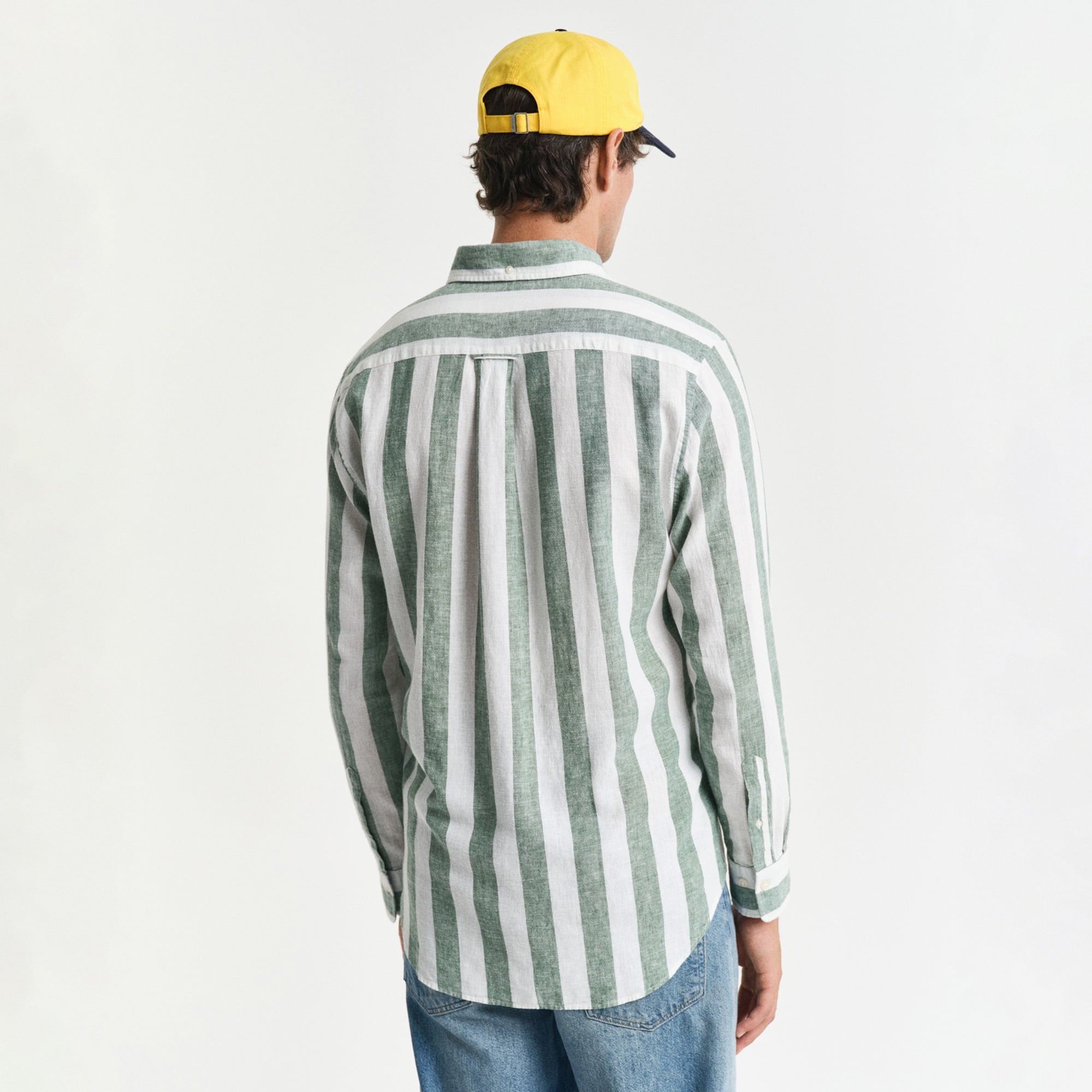 GANT Erkek Yeşil Regular Fit Düğmeli Yaka Çizgili Gömlek