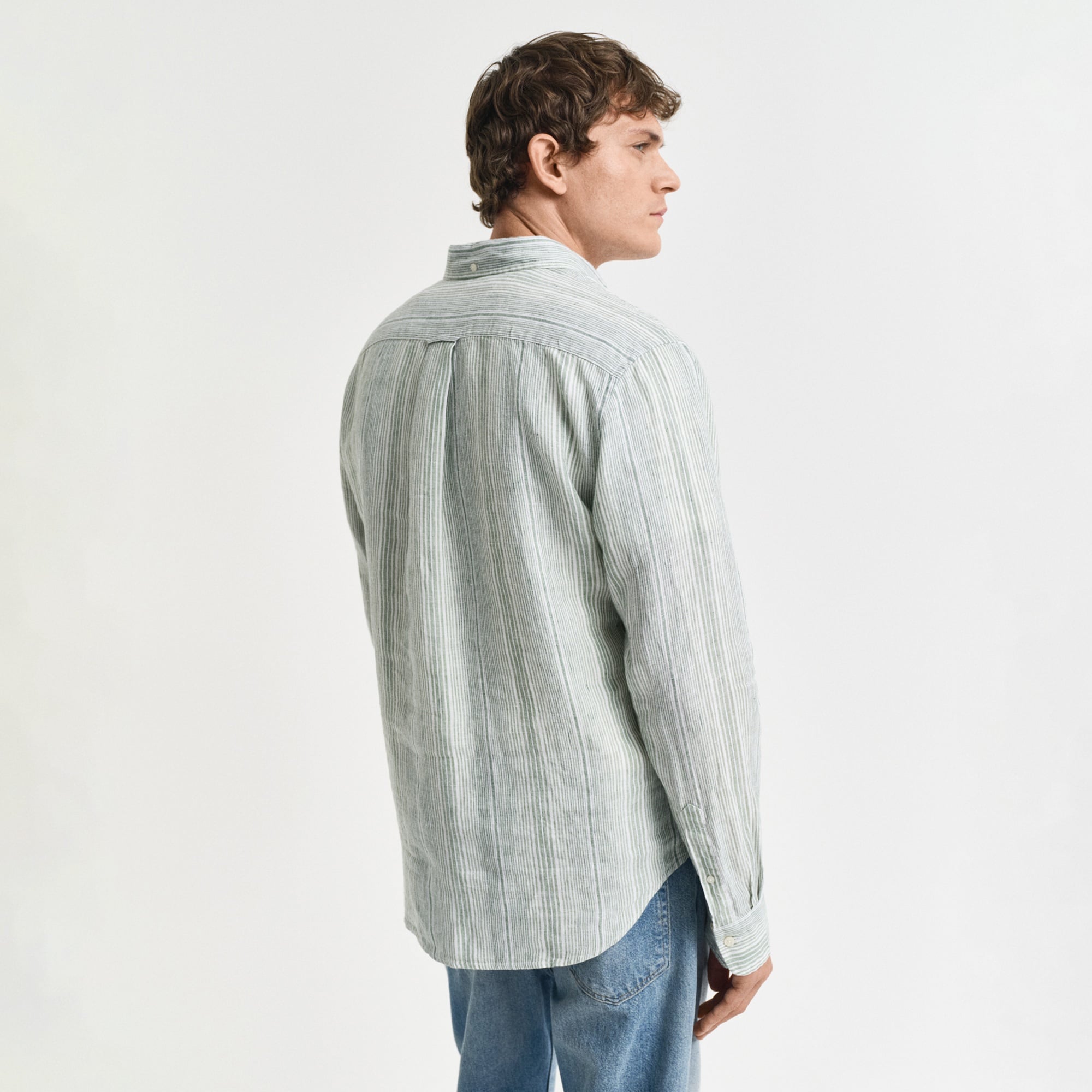 GANT Erkek Yeşil Regular Fit Düğmeli Yaka Çizgili Gömlek