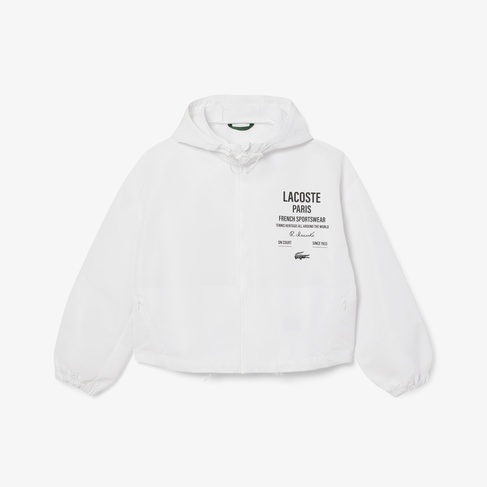  Lacoste Cropped Up Zip Kadın Beyaz Hoodie