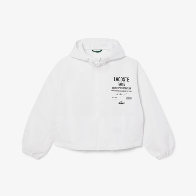  Lacoste Cropped Up Zip Kadın Beyaz Hoodie