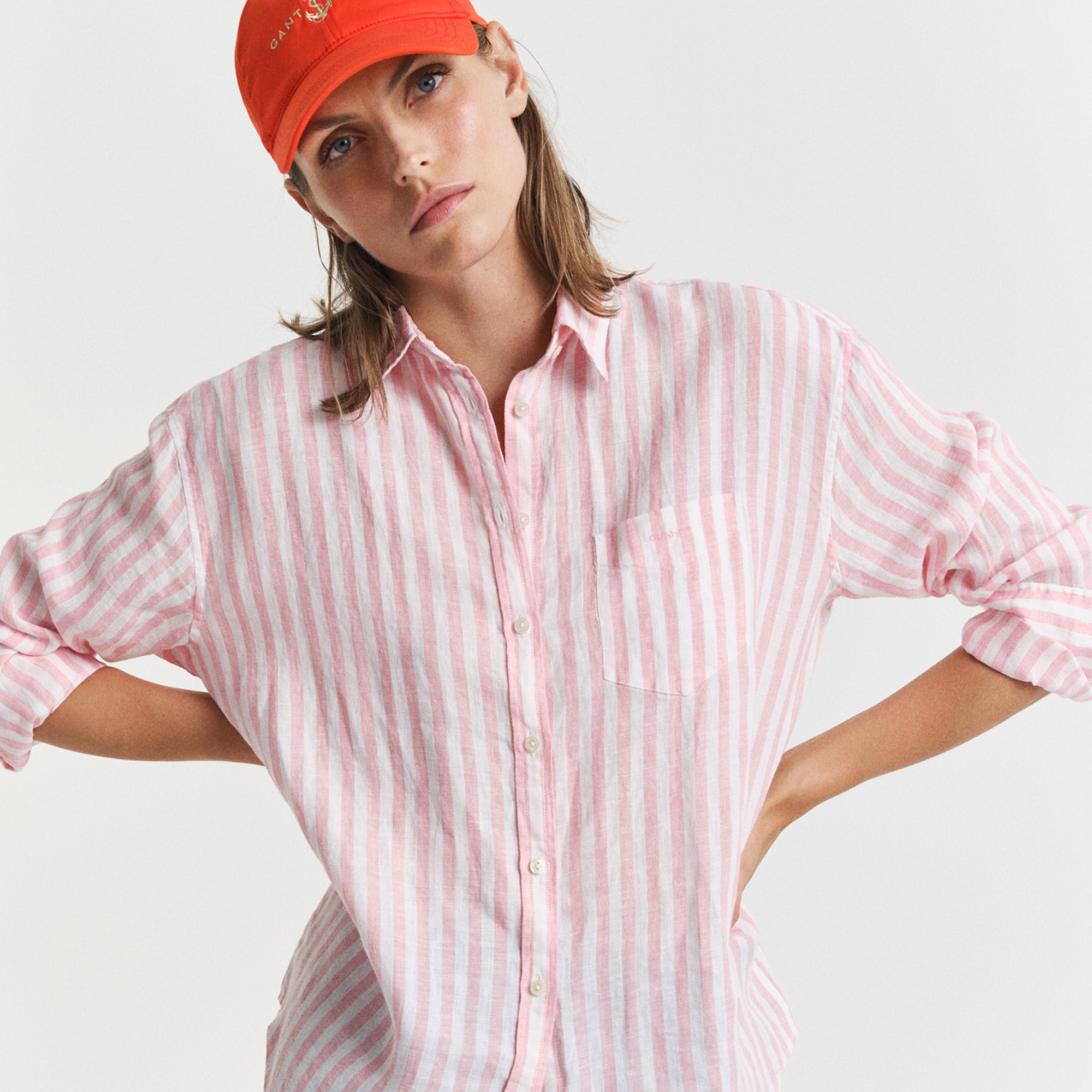 GANT Kadın Pembe Relaxed Fit Klasik Yaka Çizgili Gömlek